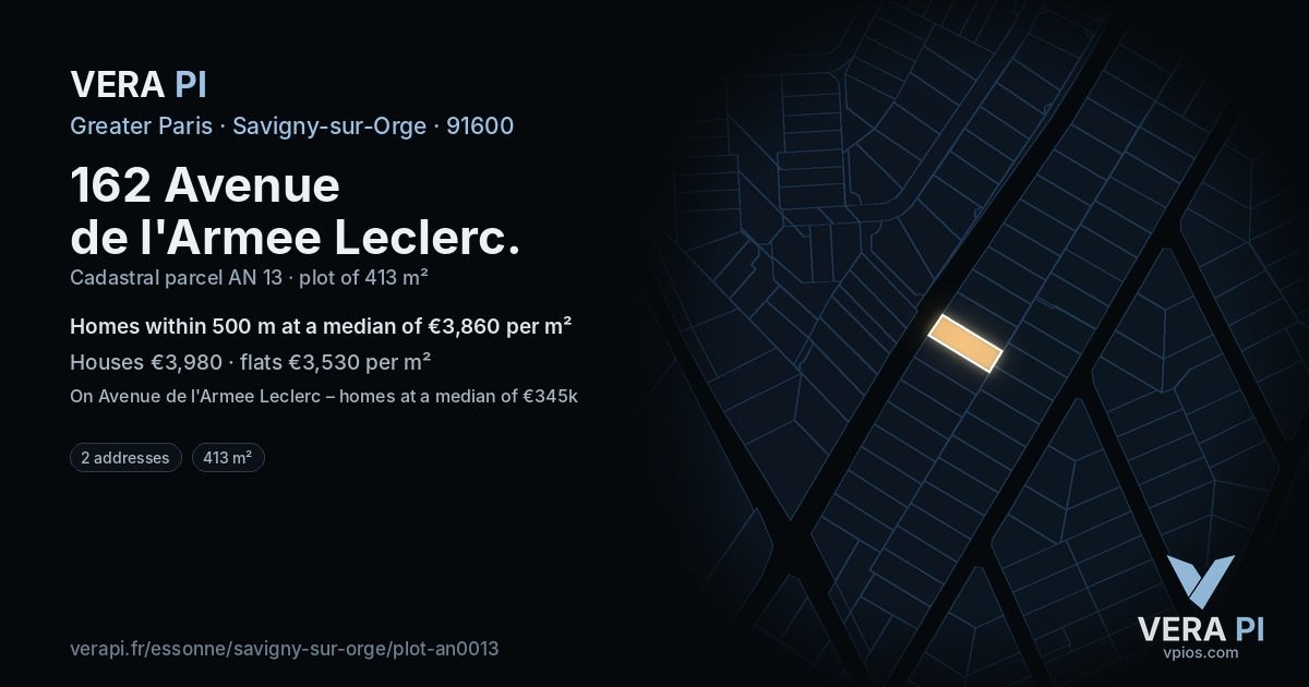 162 Avenue de l'Armee Leclerc, Savigny-sur-Orge at night – the plot lit, the parcels around coloured by the prices near them