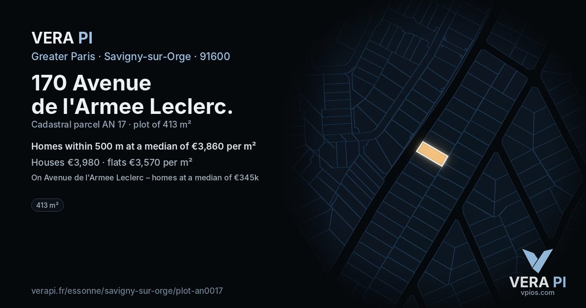 170 Avenue de l'Armee Leclerc, Savigny-sur-Orge at night – the plot lit, the parcels around coloured by the prices near them
