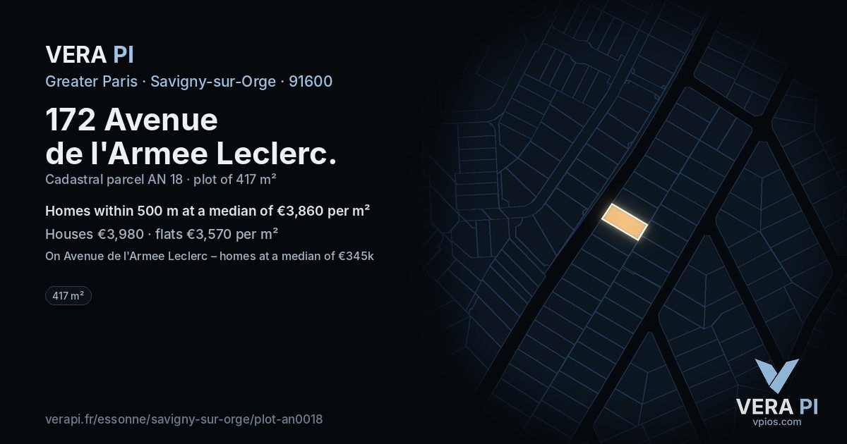 172 Avenue de l'Armee Leclerc, Savigny-sur-Orge at night – the plot lit, the parcels around coloured by the prices near them