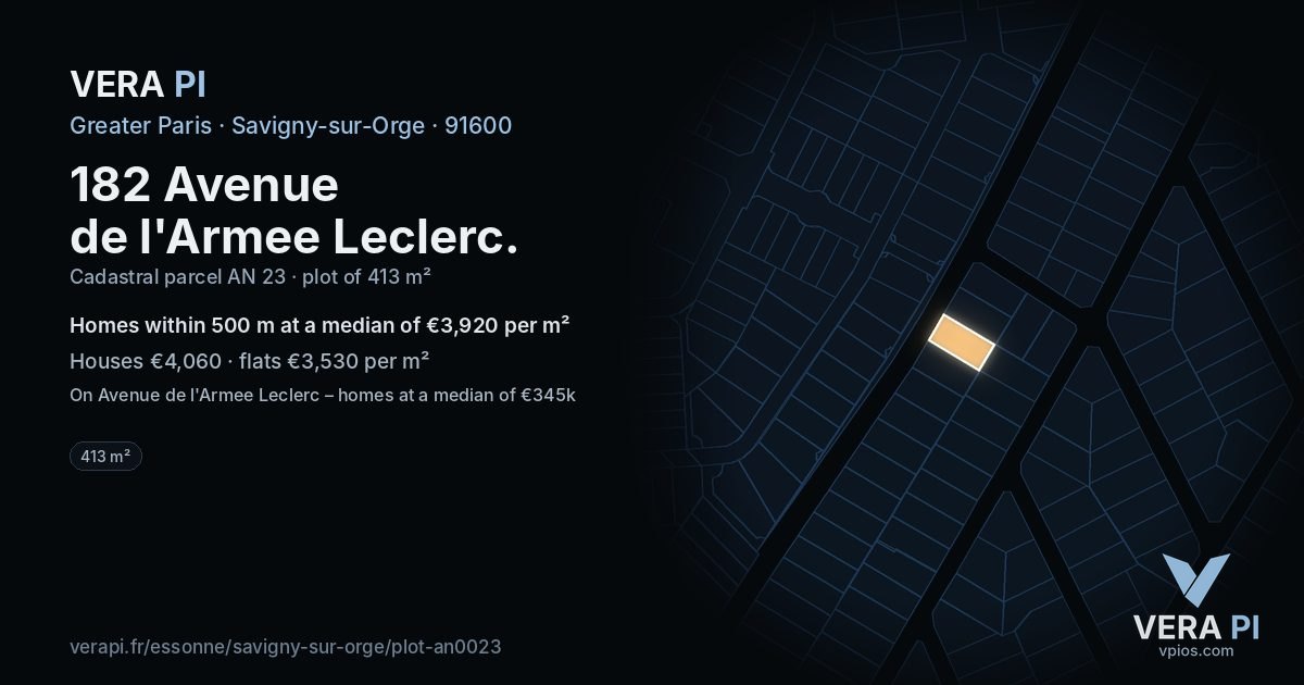 182 Avenue de l'Armee Leclerc, Savigny-sur-Orge at night – the plot lit, the parcels around coloured by the prices near them