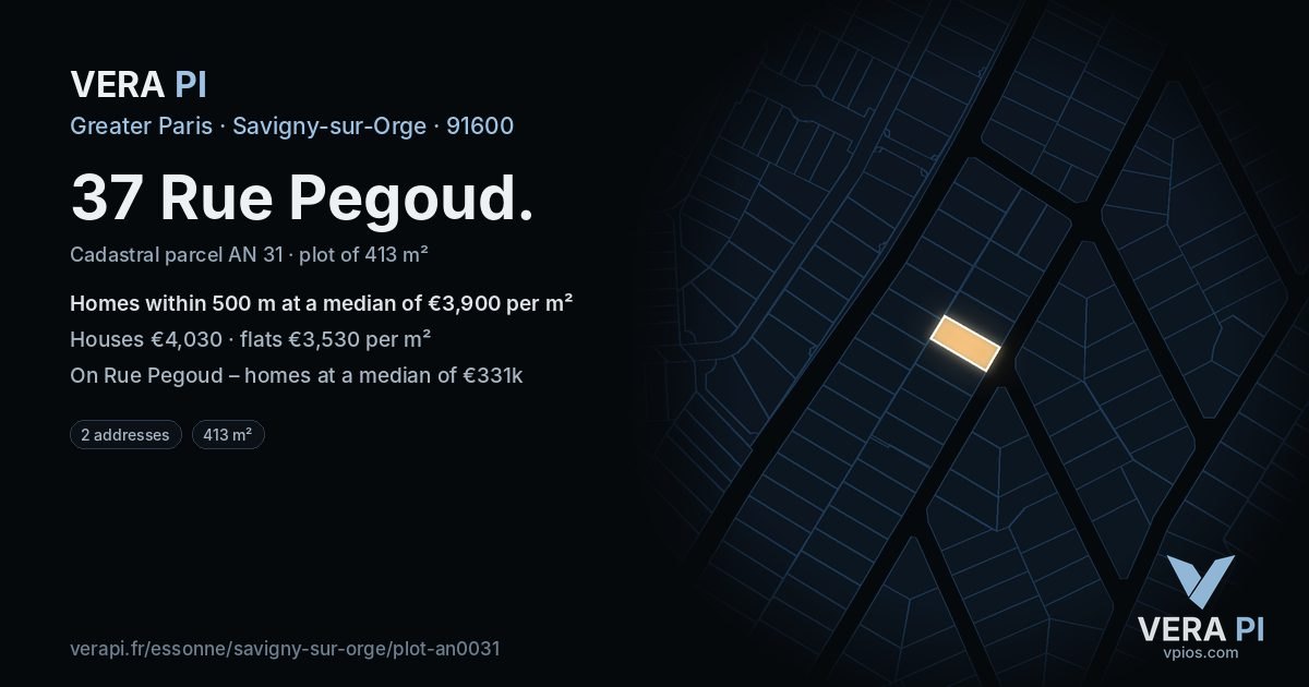 37 Rue Pegoud, Savigny-sur-Orge at night – the plot lit, the parcels around coloured by the prices near them