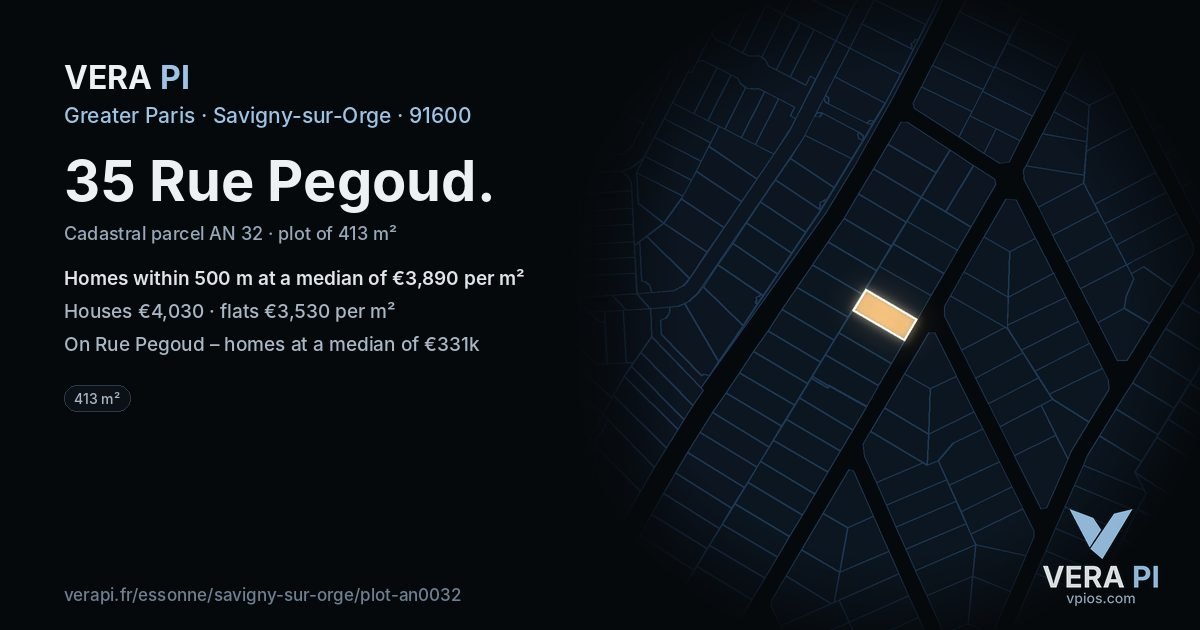 35 Rue Pegoud, Savigny-sur-Orge at night – the plot lit, the parcels around coloured by the prices near them