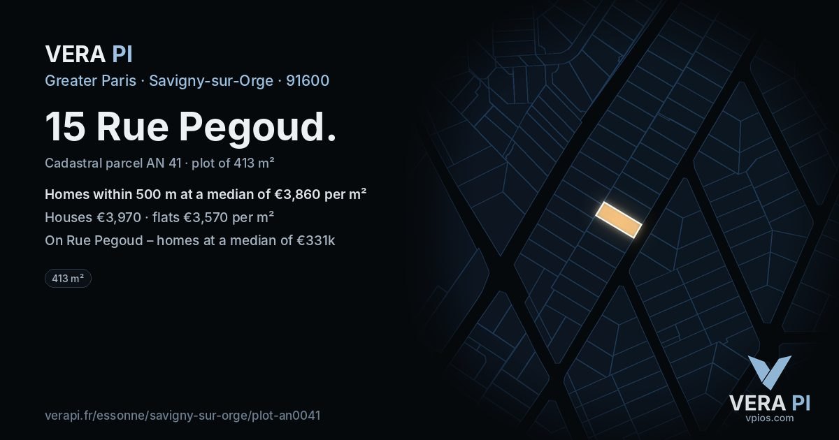 15 Rue Pegoud, Savigny-sur-Orge at night – the plot lit, the parcels around coloured by the prices near them