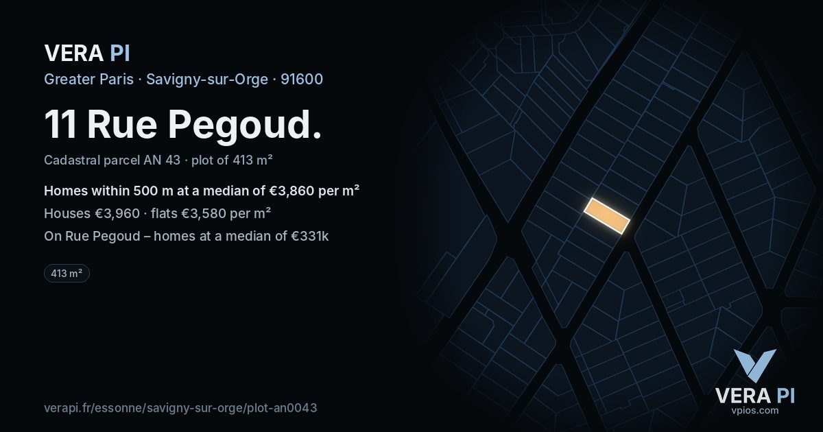 11 Rue Pegoud, Savigny-sur-Orge at night – the plot lit, the parcels around coloured by the prices near them