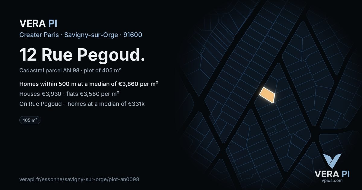 12 Rue Pegoud, Savigny-sur-Orge at night – the plot lit, the parcels around coloured by the prices near them