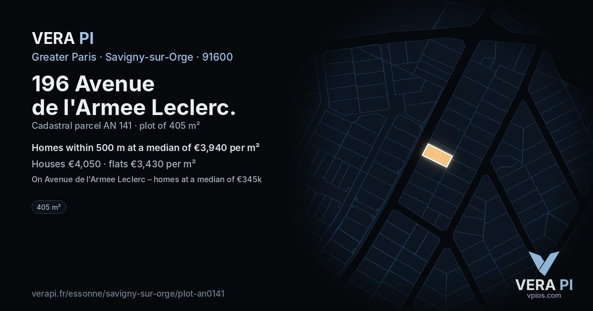 196 Avenue de l'Armee Leclerc, Savigny-sur-Orge at night – the plot lit, the parcels around coloured by the prices near them