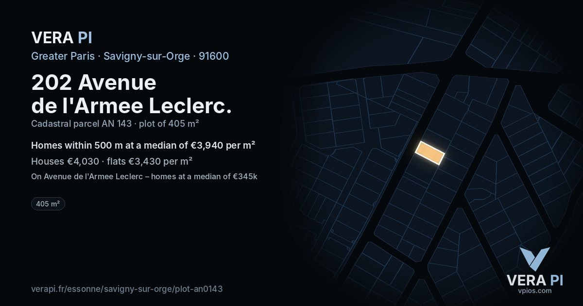 202 Avenue de l'Armee Leclerc, Savigny-sur-Orge at night – the plot lit, the parcels around coloured by the prices near them