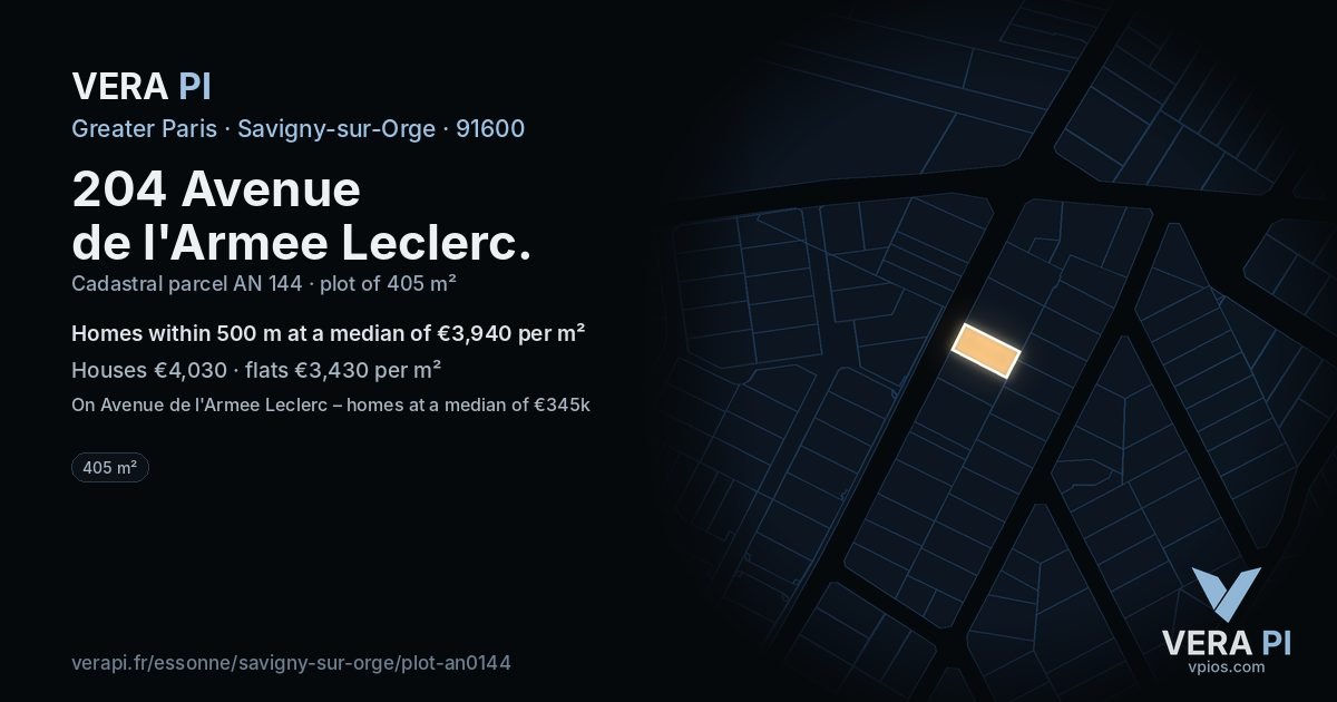 204 Avenue de l'Armee Leclerc, Savigny-sur-Orge at night – the plot lit, the parcels around coloured by the prices near them