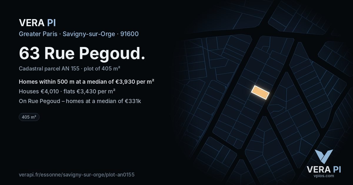 63 Rue Pegoud, Savigny-sur-Orge at night – the plot lit, the parcels around coloured by the prices near them