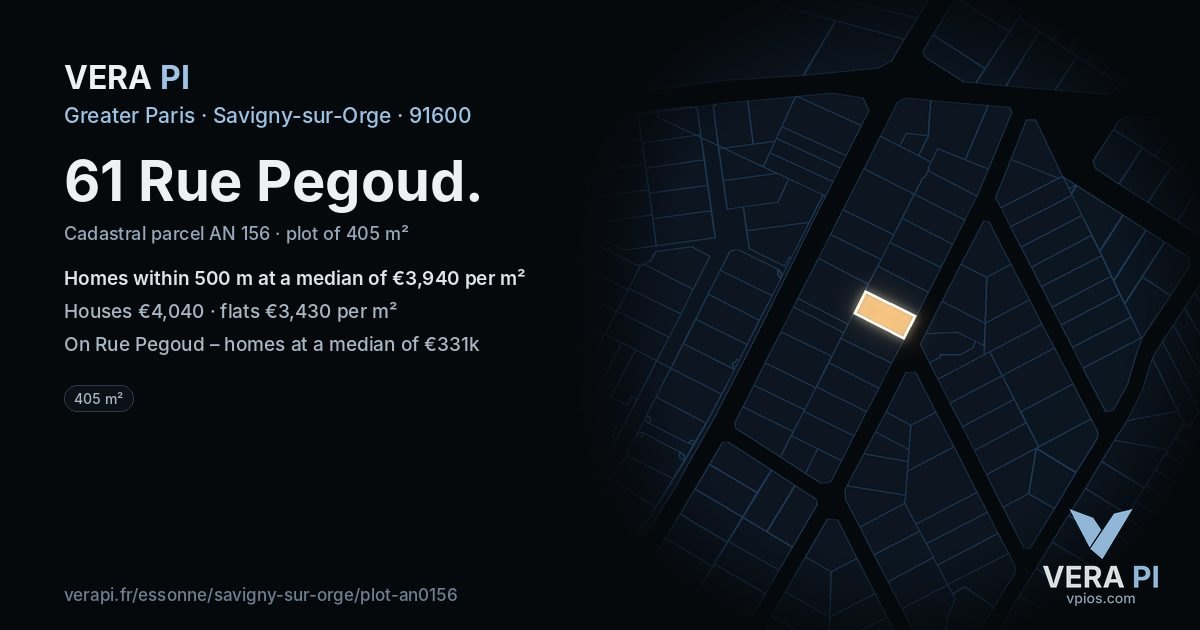 61 Rue Pegoud, Savigny-sur-Orge at night – the plot lit, the parcels around coloured by the prices near them