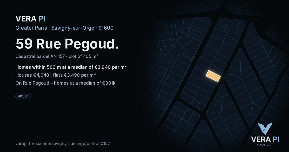 59 Rue Pegoud, Savigny-sur-Orge at night – the plot lit, the parcels around coloured by the prices near them