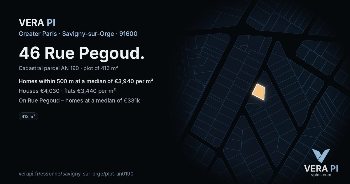46 Rue Pegoud, Savigny-sur-Orge at night – the plot lit, the parcels around coloured by the prices near them