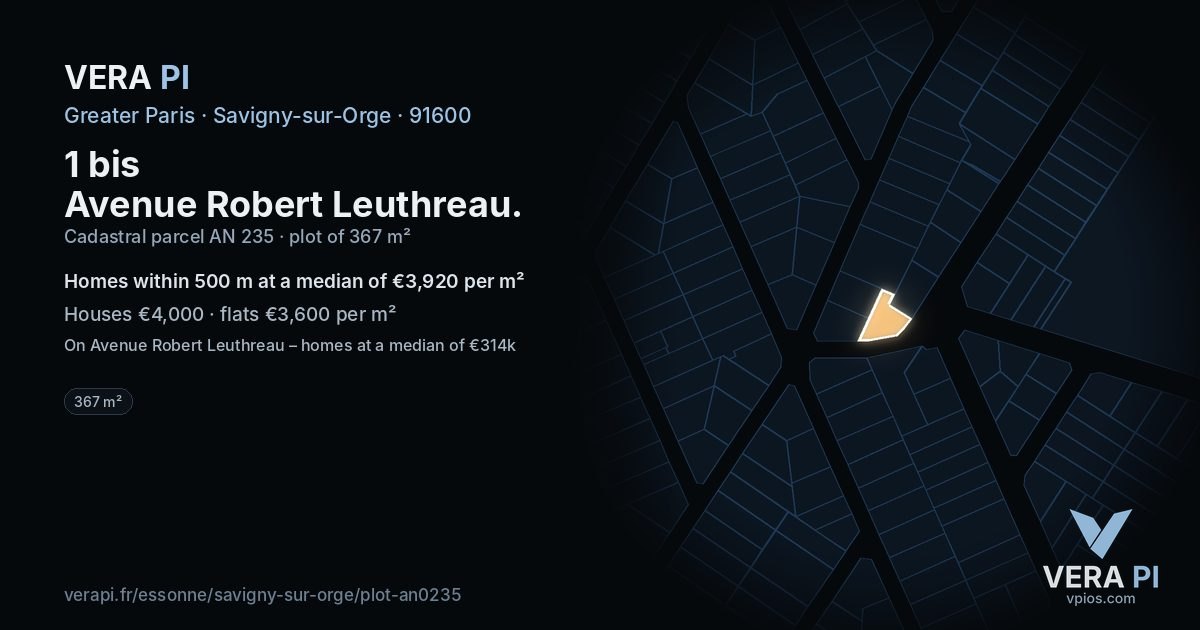 1 bis Avenue Robert Leuthreau, Savigny-sur-Orge at night – the plot lit, the parcels around coloured by the prices near them