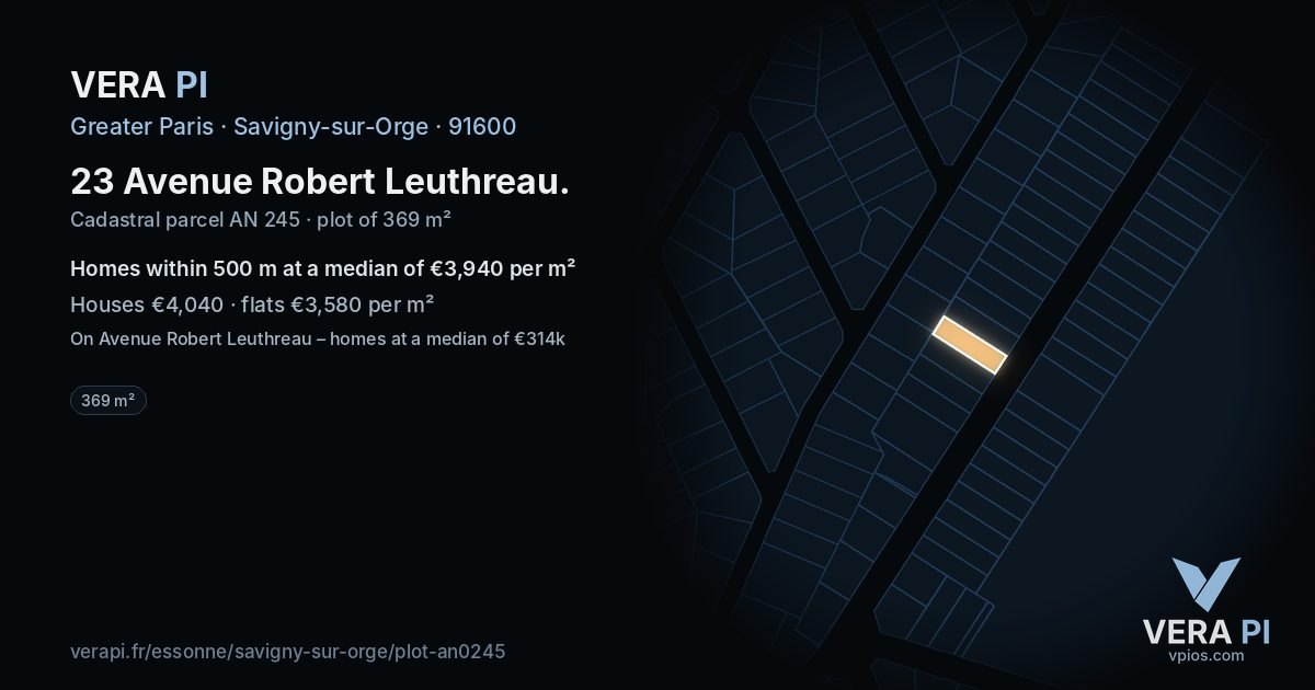 23 Avenue Robert Leuthreau, Savigny-sur-Orge at night – the plot lit, the parcels around coloured by the prices near them