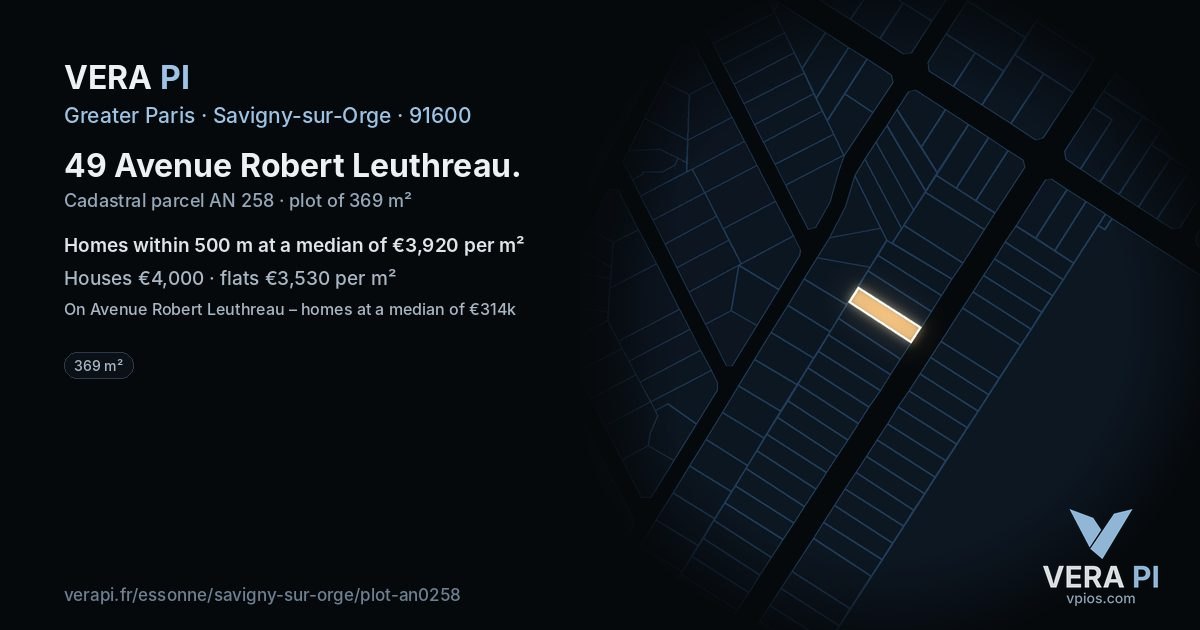 49 Avenue Robert Leuthreau, Savigny-sur-Orge at night – the plot lit, the parcels around coloured by the prices near them