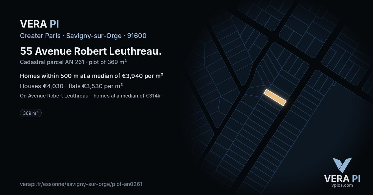 55 Avenue Robert Leuthreau, Savigny-sur-Orge at night – the plot lit, the parcels around coloured by the prices near them