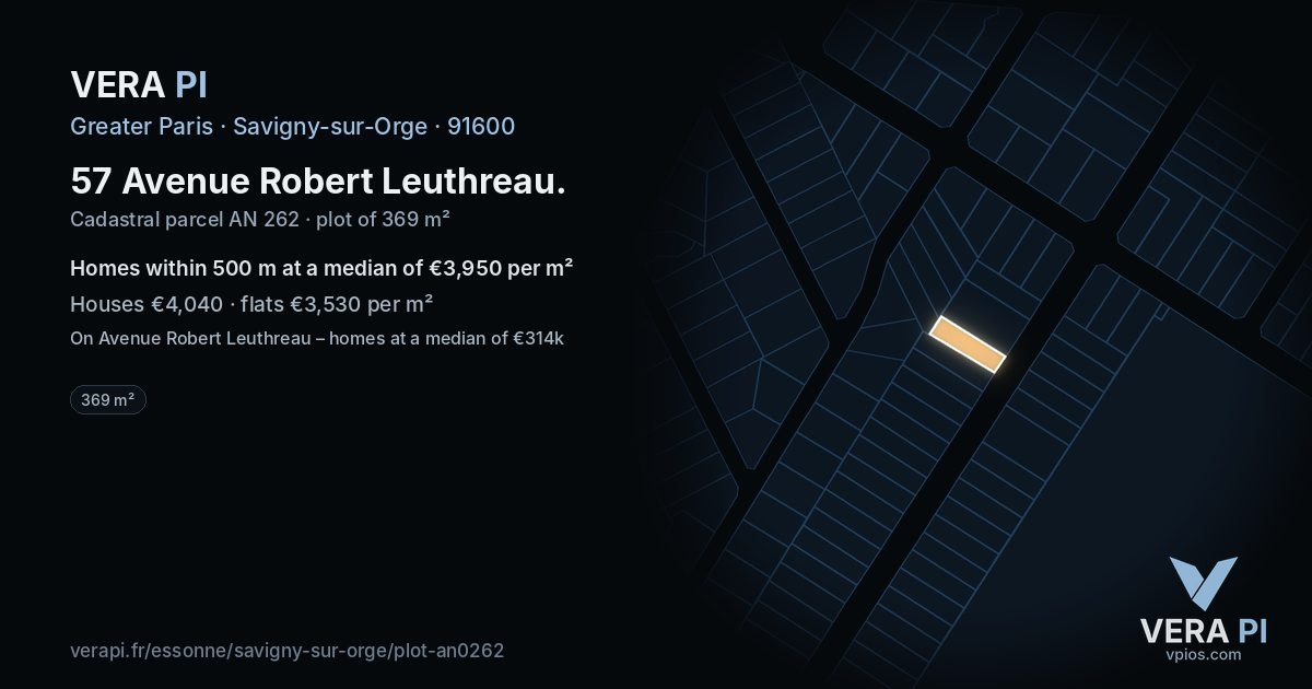 57 Avenue Robert Leuthreau, Savigny-sur-Orge at night – the plot lit, the parcels around coloured by the prices near them