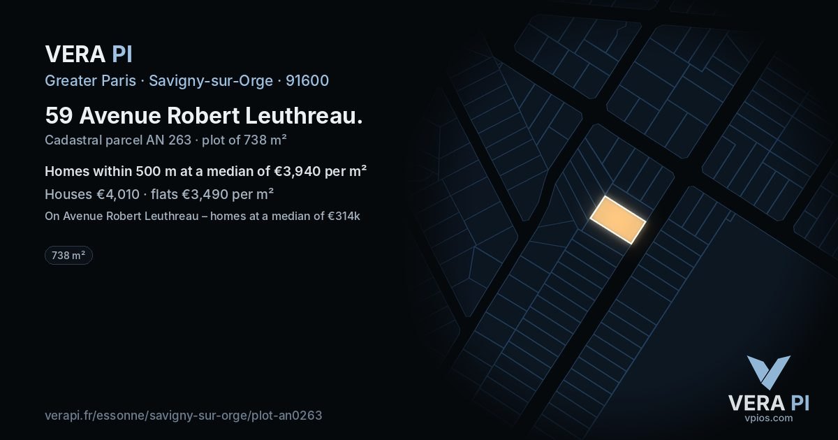 59 Avenue Robert Leuthreau, Savigny-sur-Orge at night – the plot lit, the parcels around coloured by the prices near them