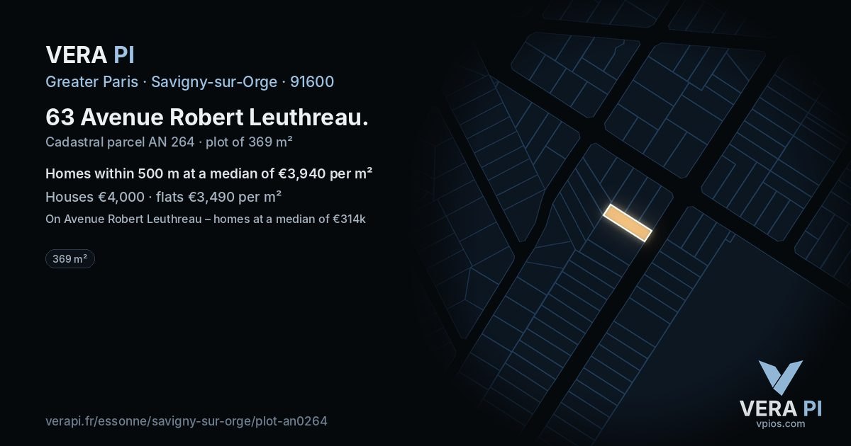 63 Avenue Robert Leuthreau, Savigny-sur-Orge at night – the plot lit, the parcels around coloured by the prices near them
