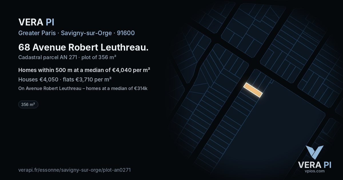 68 Avenue Robert Leuthreau, Savigny-sur-Orge at night – the plot lit, the parcels around coloured by the prices near them