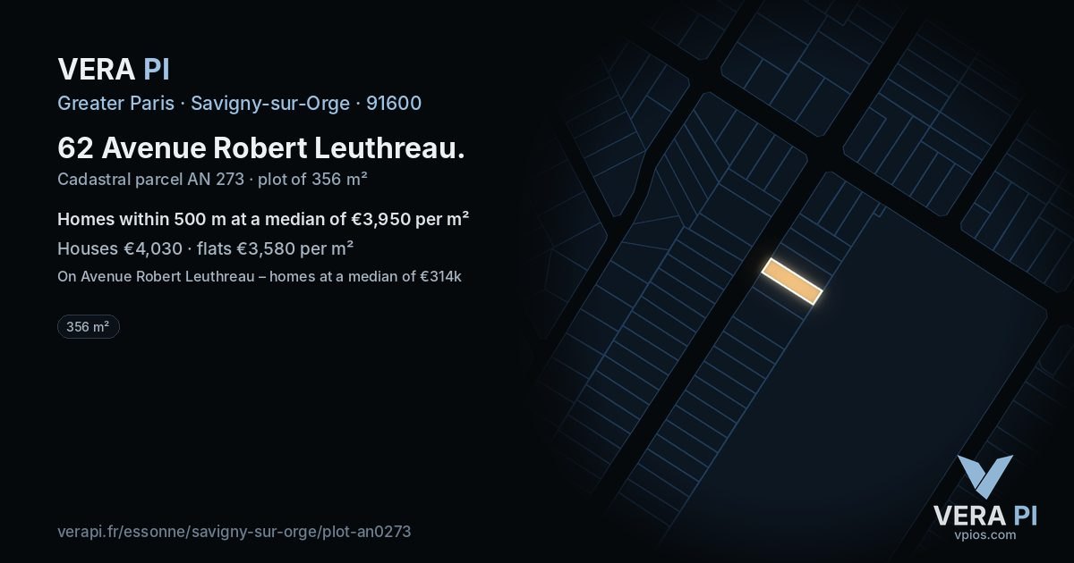 62 Avenue Robert Leuthreau, Savigny-sur-Orge at night – the plot lit, the parcels around coloured by the prices near them