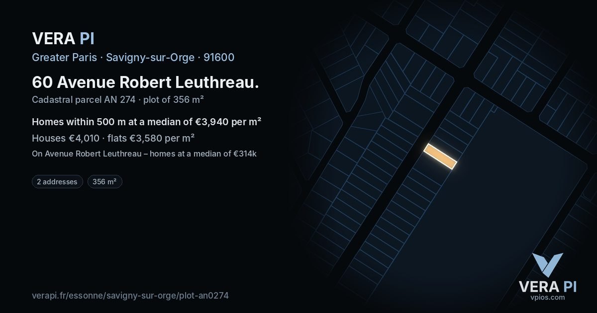 60 Avenue Robert Leuthreau, Savigny-sur-Orge at night – the plot lit, the parcels around coloured by the prices near them
