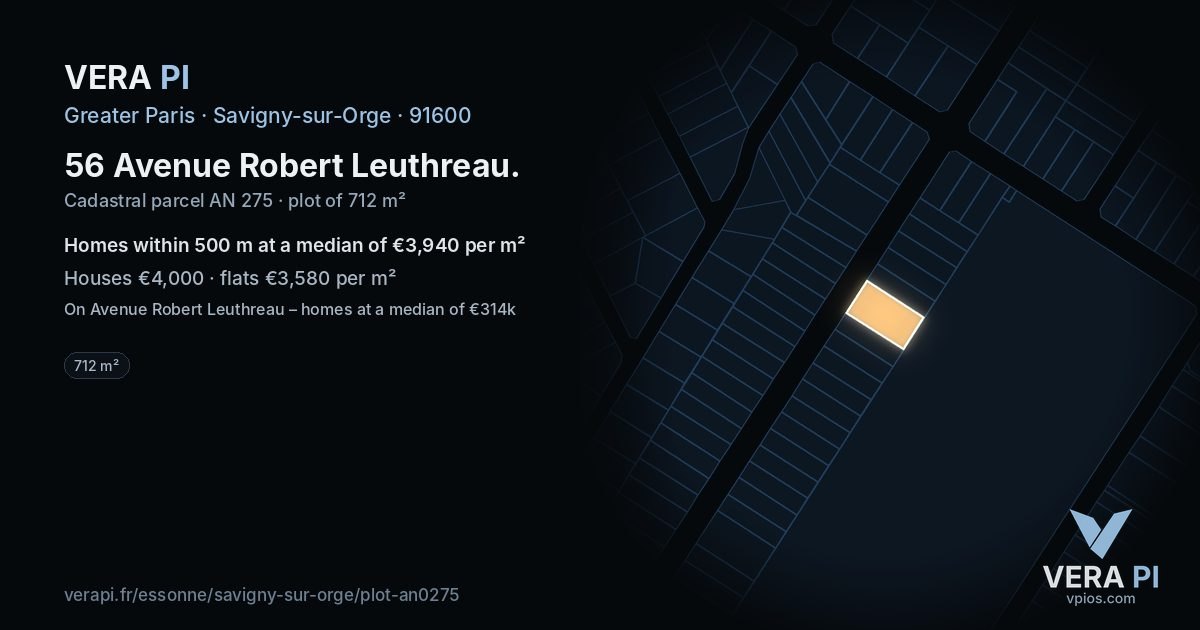56 Avenue Robert Leuthreau, Savigny-sur-Orge at night – the plot lit, the parcels around coloured by the prices near them