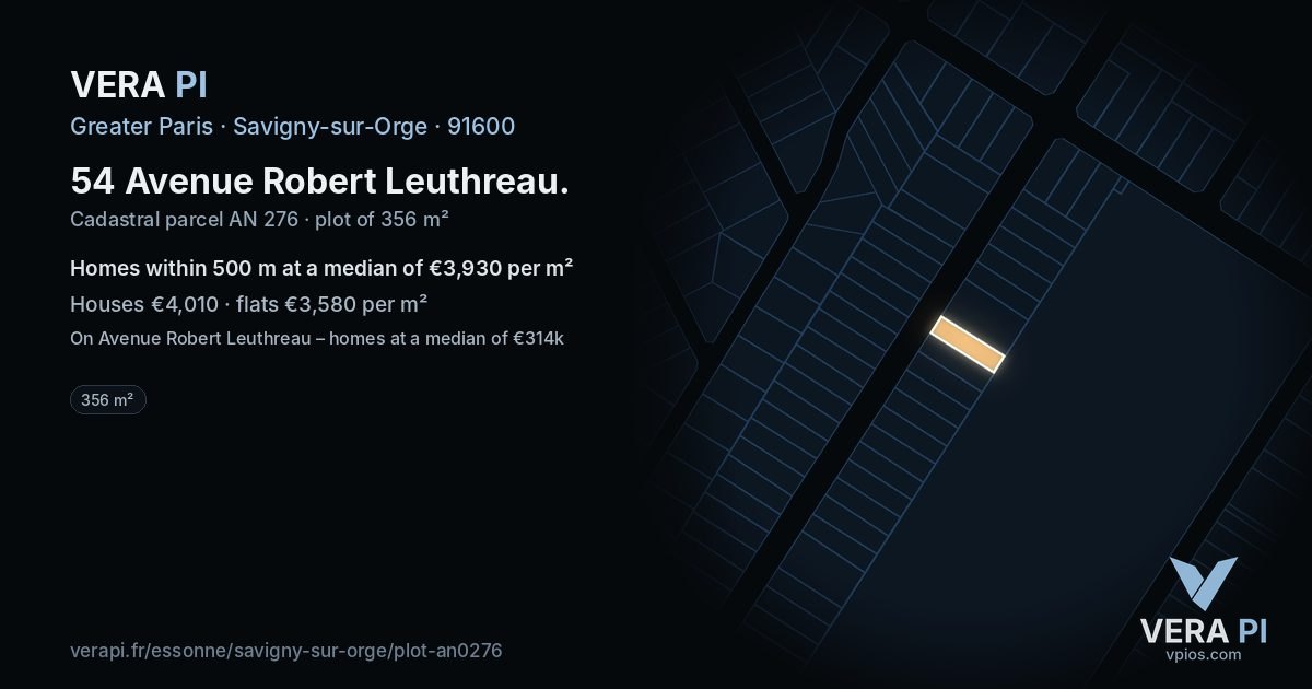 54 Avenue Robert Leuthreau, Savigny-sur-Orge at night – the plot lit, the parcels around coloured by the prices near them