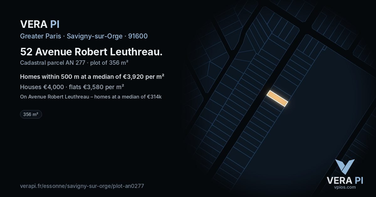 52 Avenue Robert Leuthreau, Savigny-sur-Orge at night – the plot lit, the parcels around coloured by the prices near them