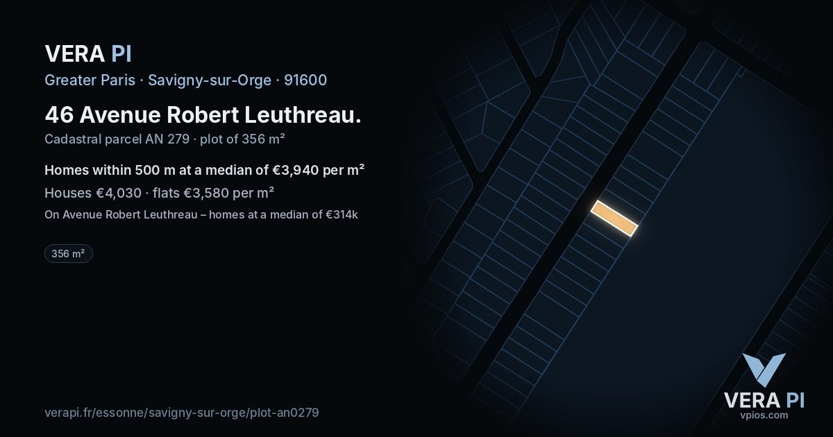 46 Avenue Robert Leuthreau, Savigny-sur-Orge at night – the plot lit, the parcels around coloured by the prices near them