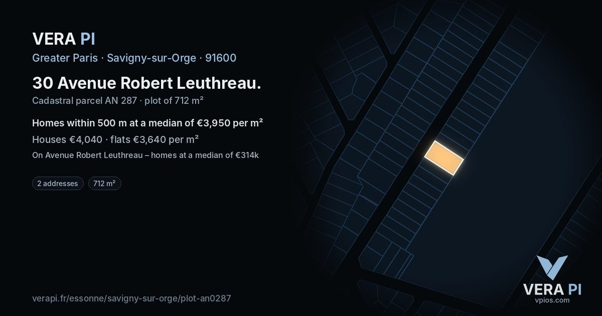 30 Avenue Robert Leuthreau, Savigny-sur-Orge at night – the plot lit, the parcels around coloured by the prices near them