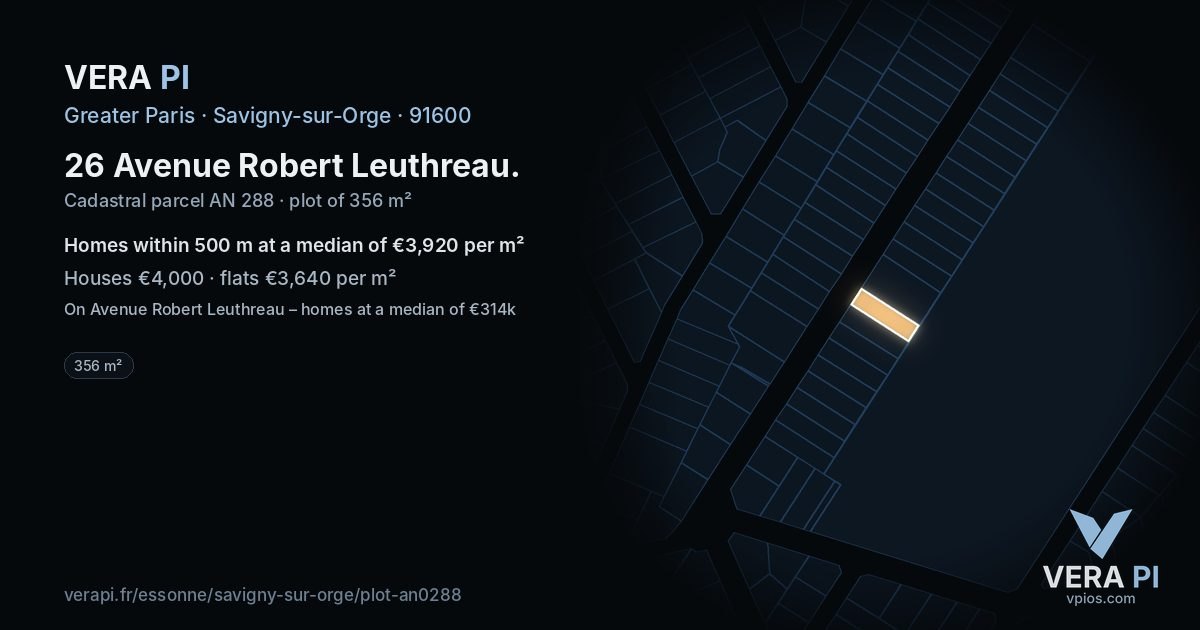 26 Avenue Robert Leuthreau, Savigny-sur-Orge at night – the plot lit, the parcels around coloured by the prices near them