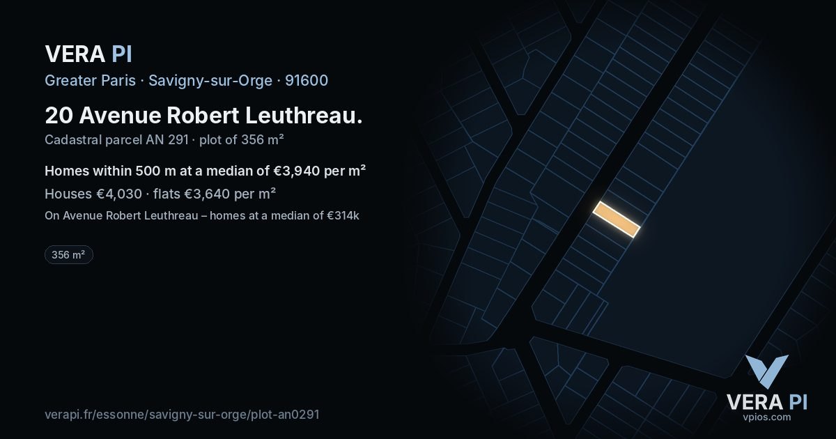 20 Avenue Robert Leuthreau, Savigny-sur-Orge at night – the plot lit, the parcels around coloured by the prices near them