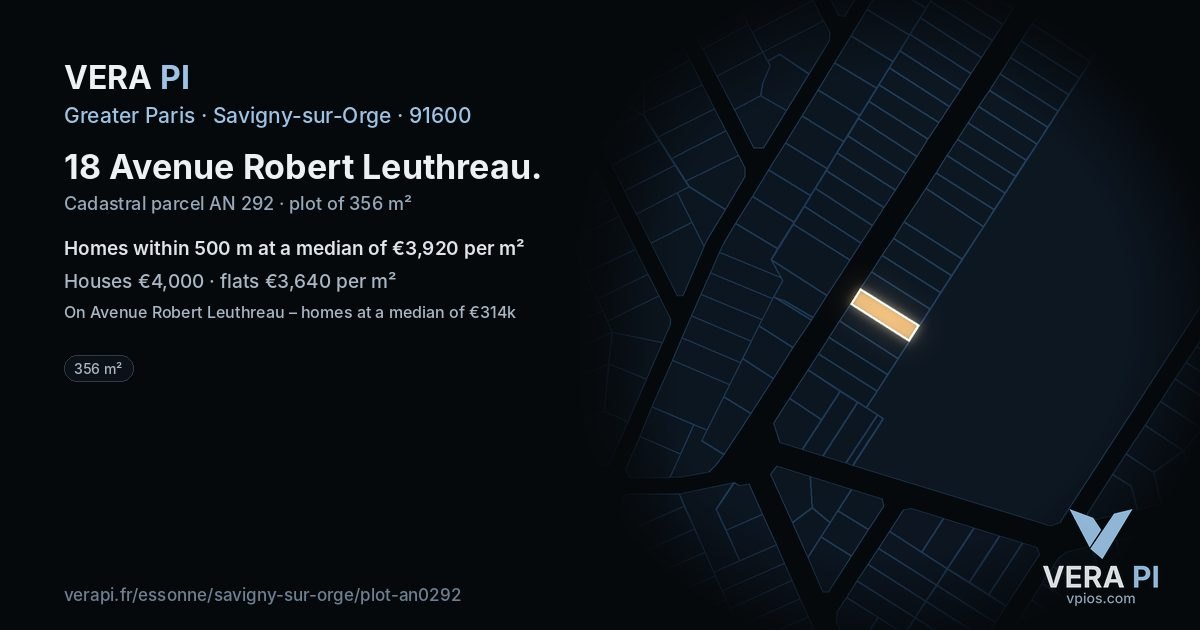 18 Avenue Robert Leuthreau, Savigny-sur-Orge at night – the plot lit, the parcels around coloured by the prices near them