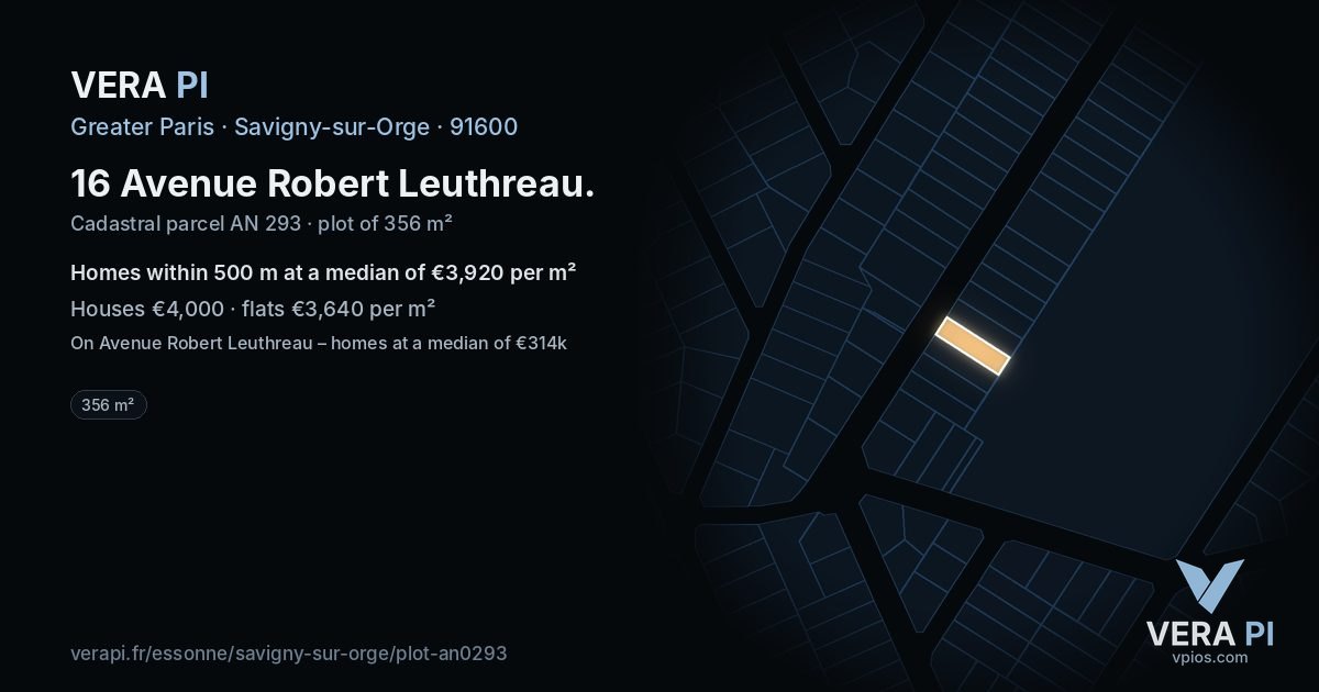 16 Avenue Robert Leuthreau, Savigny-sur-Orge at night – the plot lit, the parcels around coloured by the prices near them