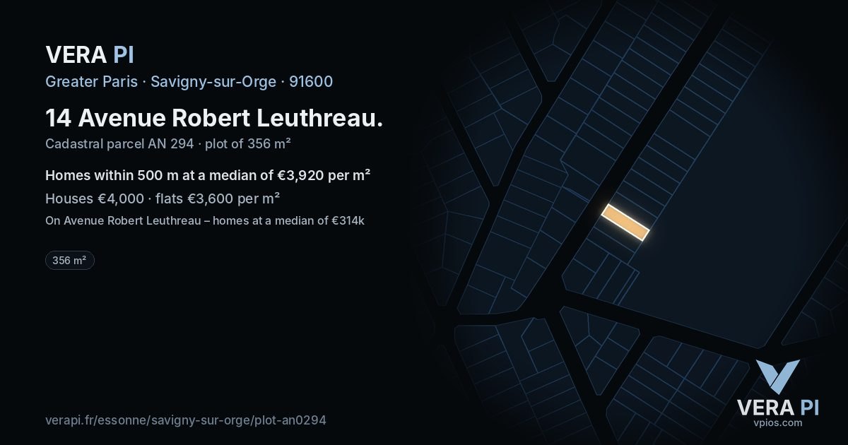 14 Avenue Robert Leuthreau, Savigny-sur-Orge at night – the plot lit, the parcels around coloured by the prices near them
