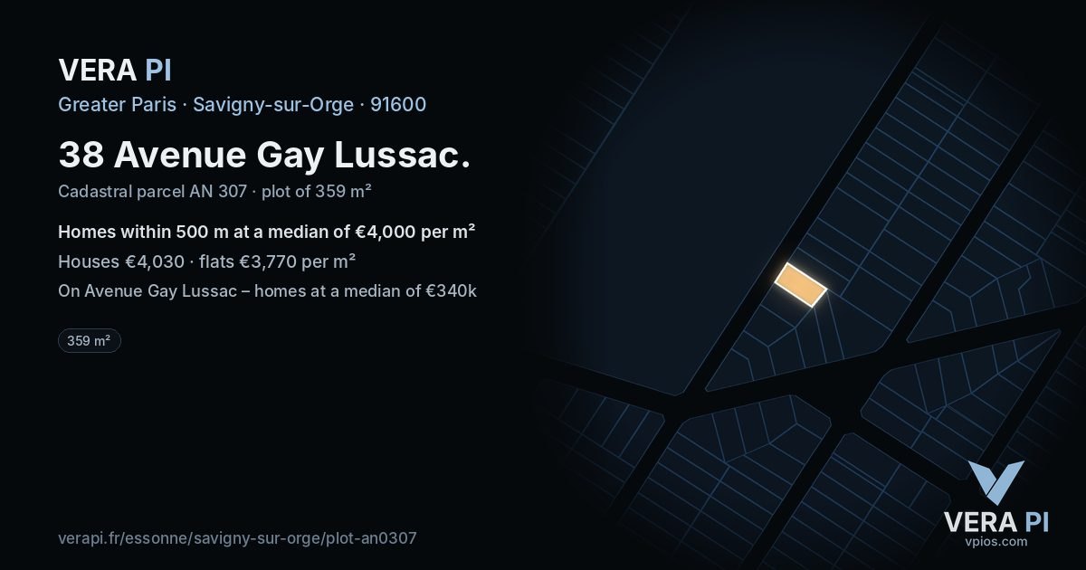 38 Avenue Gay Lussac, Savigny-sur-Orge at night – the plot lit, the parcels around coloured by the prices near them