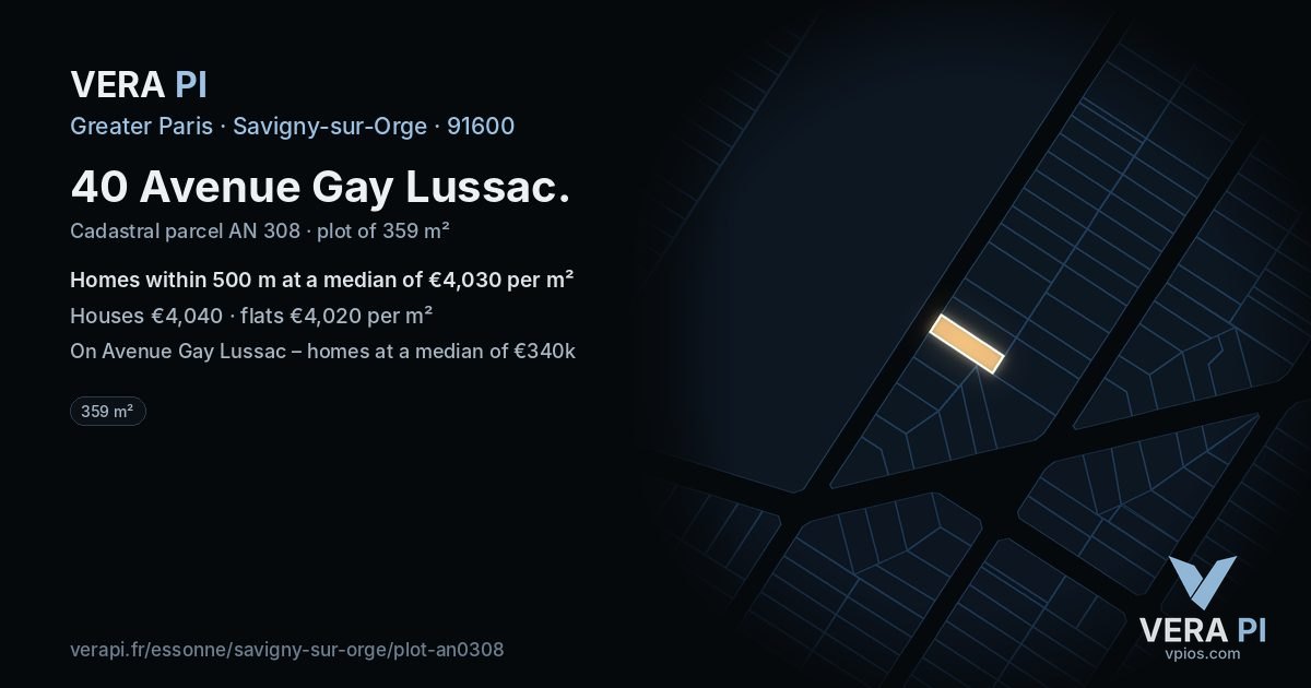 40 Avenue Gay Lussac, Savigny-sur-Orge at night – the plot lit, the parcels around coloured by the prices near them