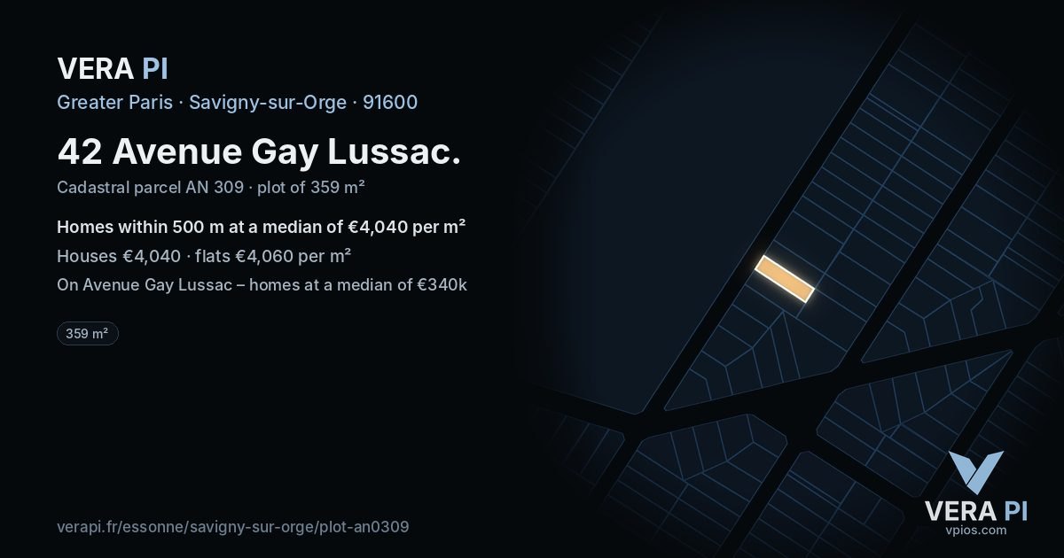 42 Avenue Gay Lussac, Savigny-sur-Orge at night – the plot lit, the parcels around coloured by the prices near them