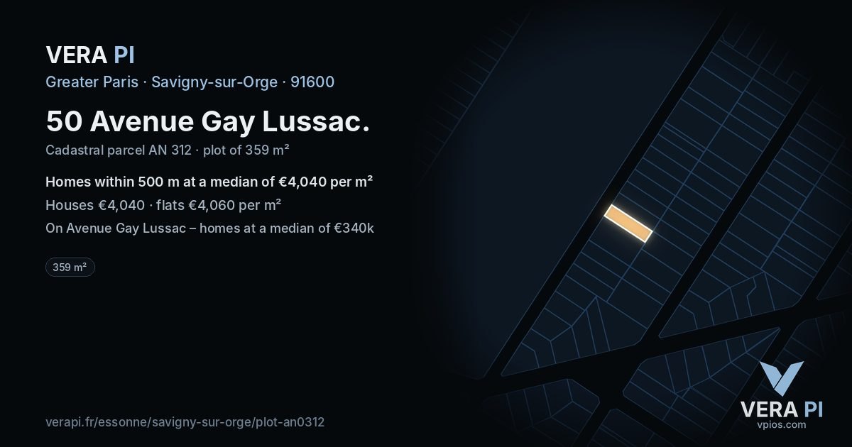 50 Avenue Gay Lussac, Savigny-sur-Orge at night – the plot lit, the parcels around coloured by the prices near them