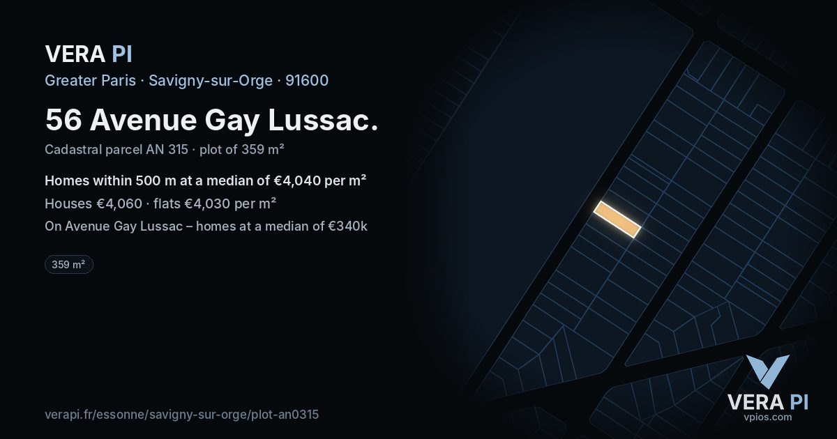 56 Avenue Gay Lussac, Savigny-sur-Orge at night – the plot lit, the parcels around coloured by the prices near them