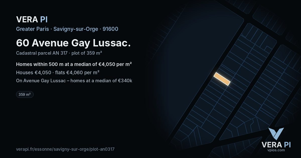 60 Avenue Gay Lussac, Savigny-sur-Orge at night – the plot lit, the parcels around coloured by the prices near them