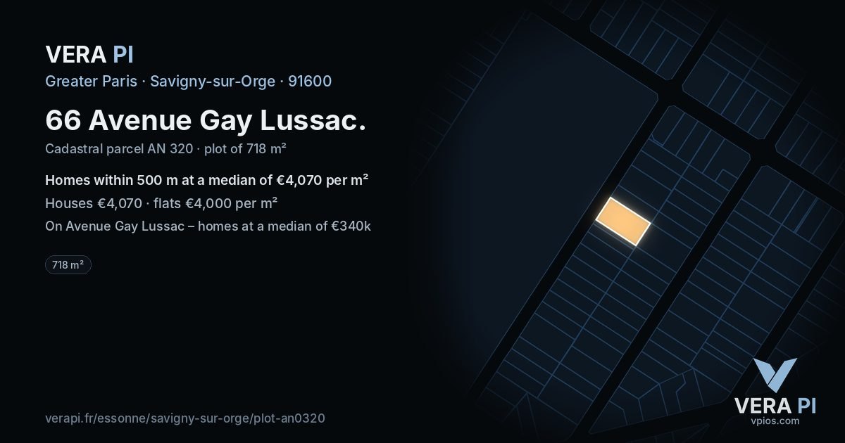 66 Avenue Gay Lussac, Savigny-sur-Orge at night – the plot lit, the parcels around coloured by the prices near them