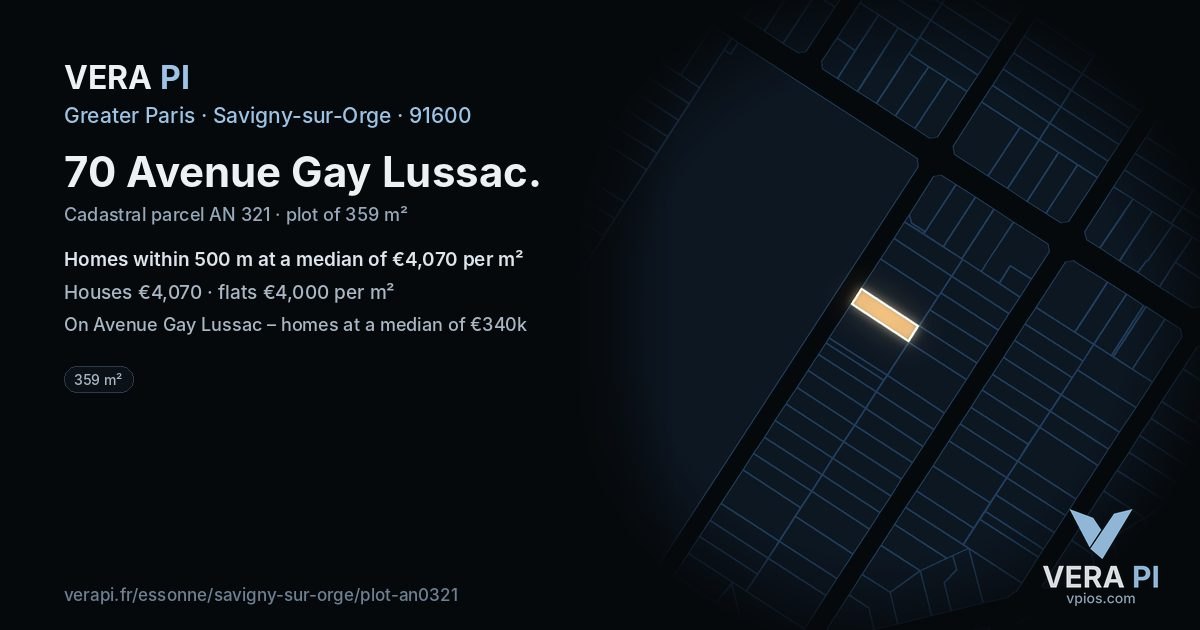 70 Avenue Gay Lussac, Savigny-sur-Orge at night – the plot lit, the parcels around coloured by the prices near them