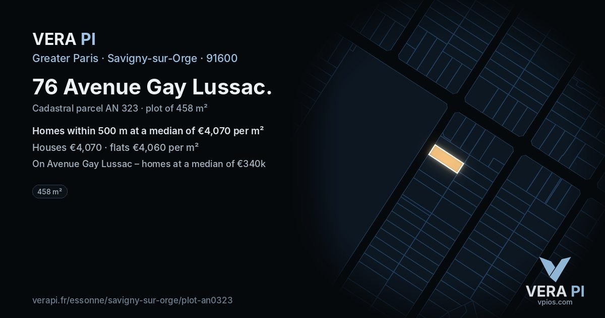 76 Avenue Gay Lussac, Savigny-sur-Orge at night – the plot lit, the parcels around coloured by the prices near them