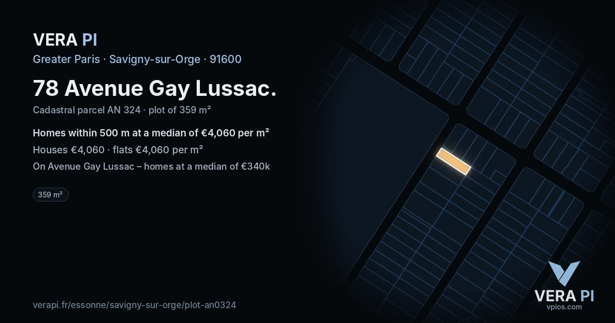 78 Avenue Gay Lussac, Savigny-sur-Orge at night – the plot lit, the parcels around coloured by the prices near them
