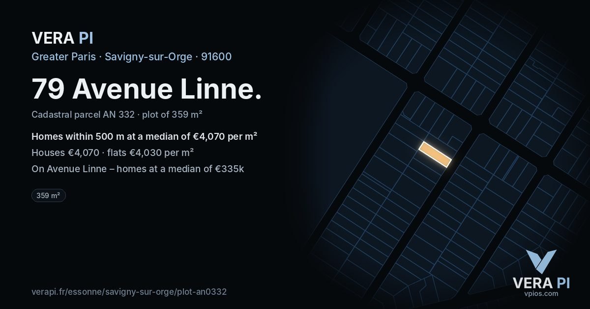 79 Avenue Linne, Savigny-sur-Orge at night – the plot lit, the parcels around coloured by the prices near them