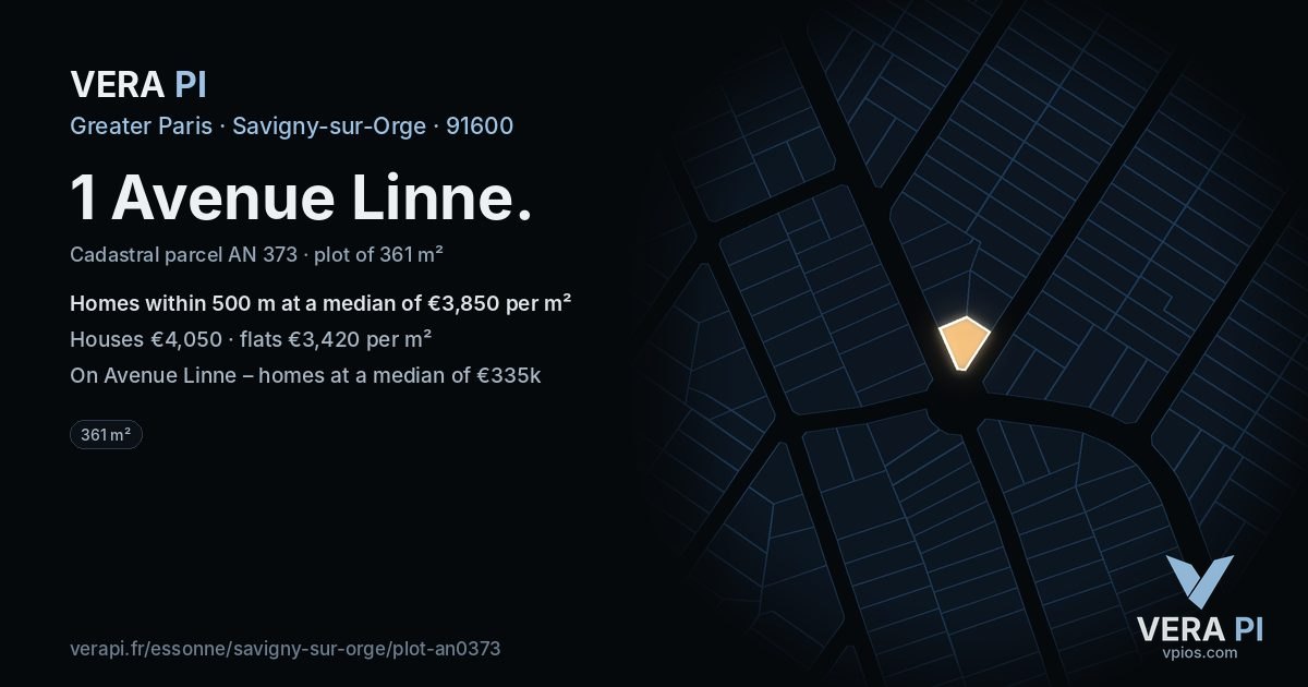 1 Avenue Linne, Savigny-sur-Orge at night – the plot lit, the parcels around coloured by the prices near them