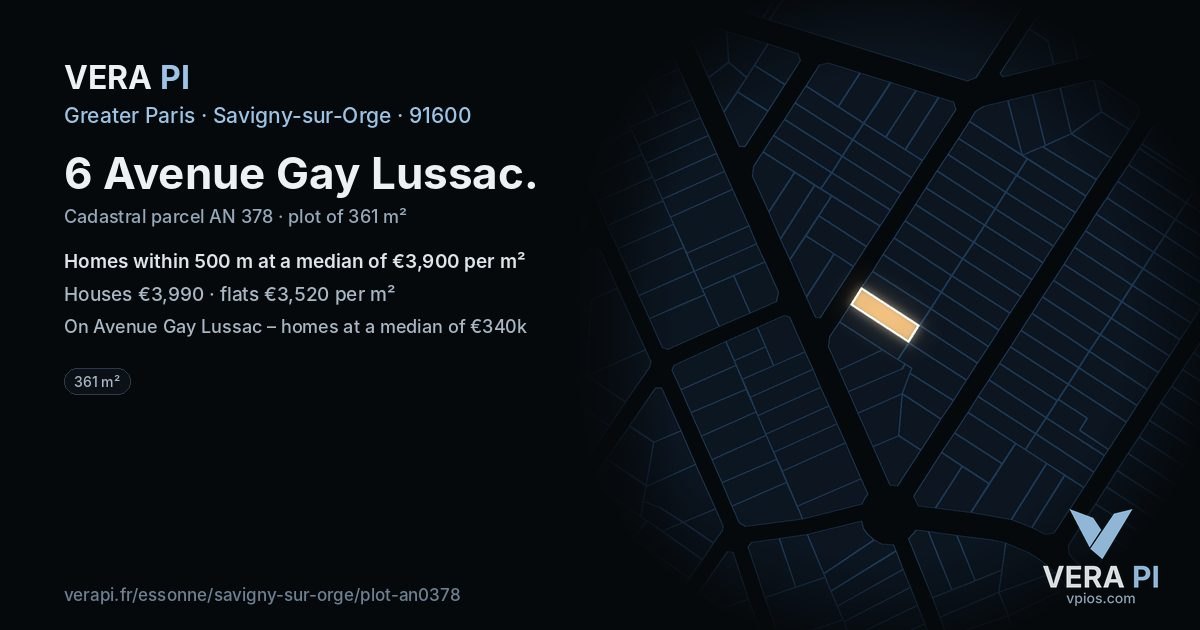 6 Avenue Gay Lussac, Savigny-sur-Orge at night – the plot lit, the parcels around coloured by the prices near them