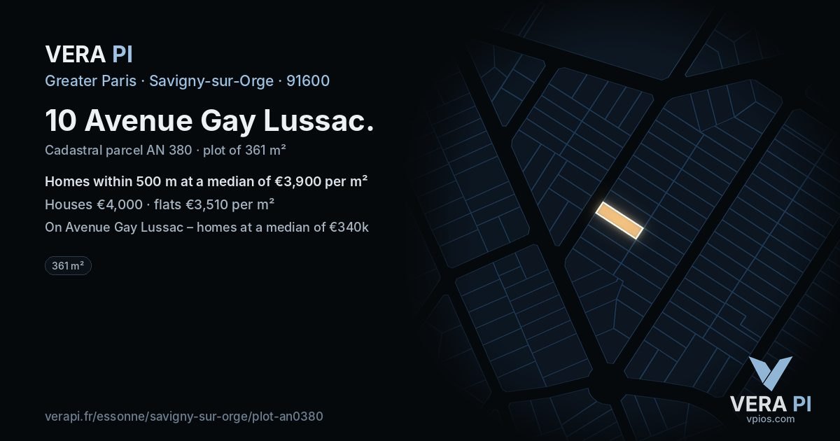 10 Avenue Gay Lussac, Savigny-sur-Orge at night – the plot lit, the parcels around coloured by the prices near them
